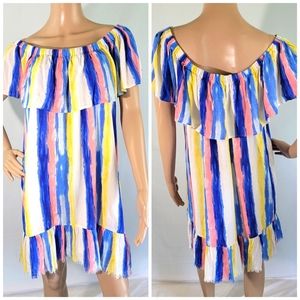 Umgee Yellow and Blue Ruffled Off-the-Shoulder Sundress